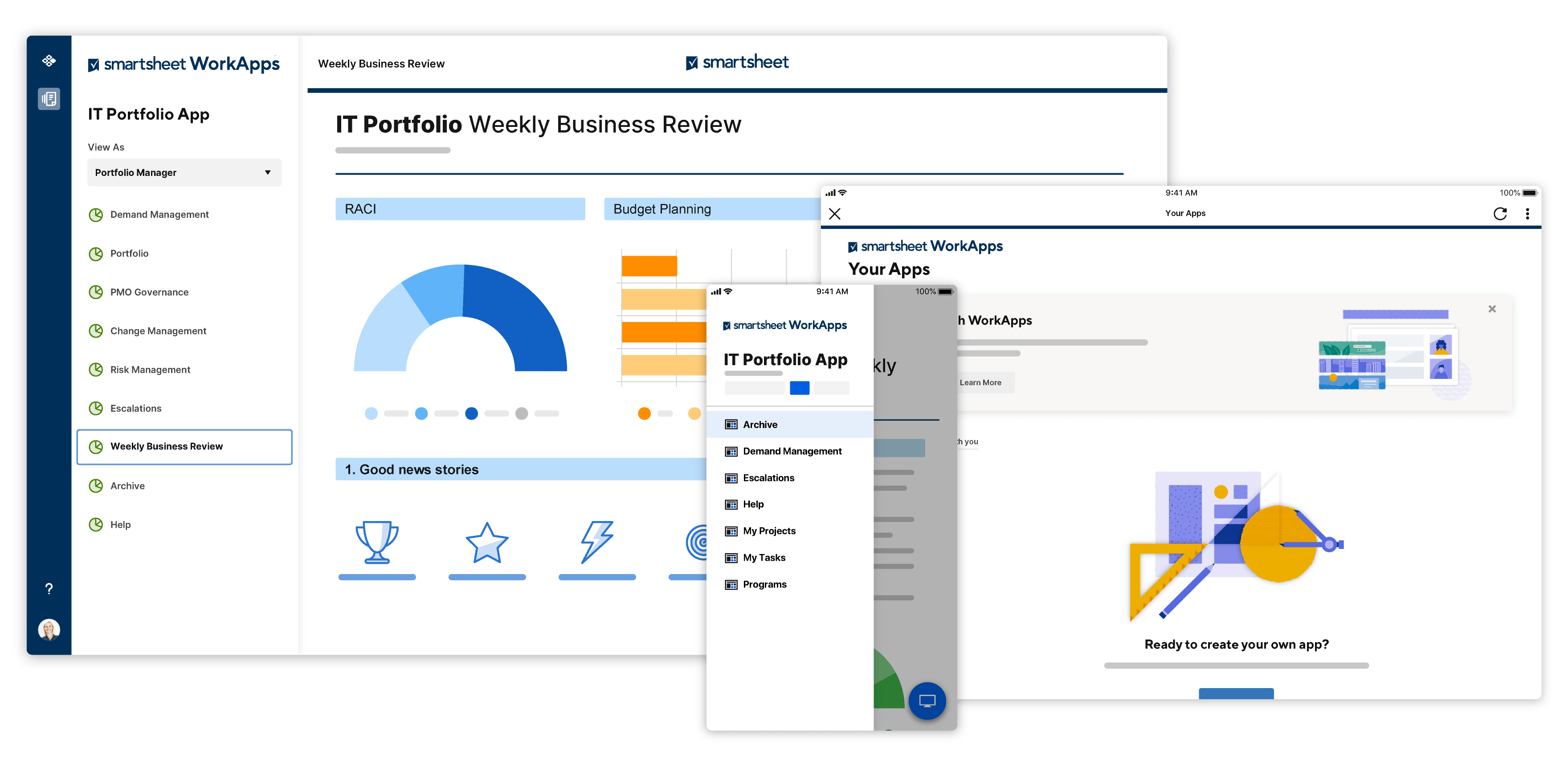 Smartsheet workapps dashboard for mobile, tablet and desktop