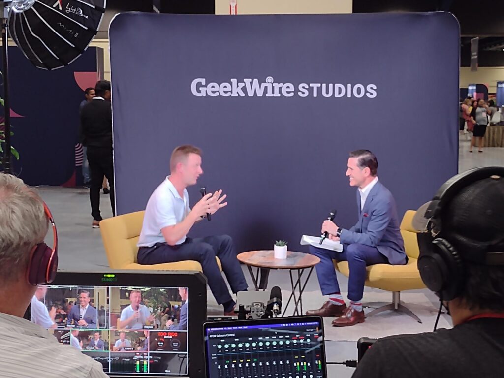 Rob and Matt Lorch of Geek Wire Studios. Filming of interview for Geek Wire