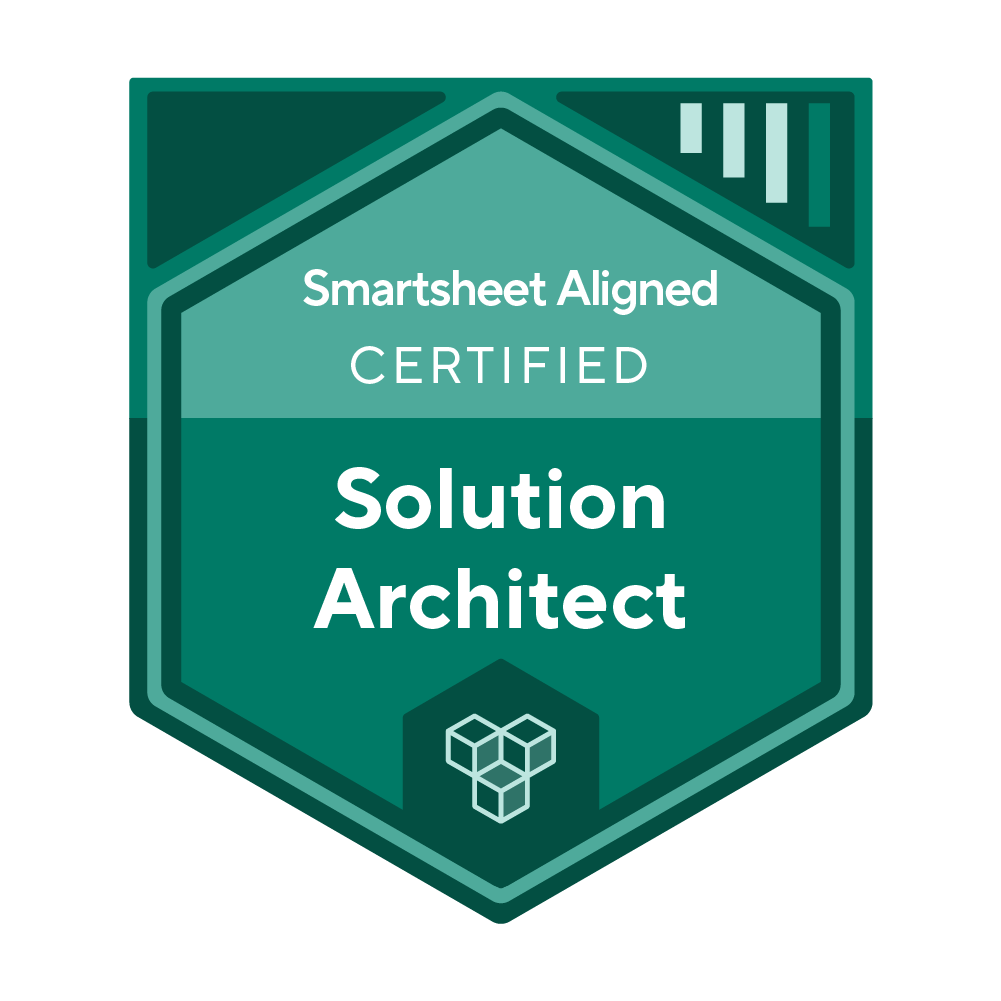 About Us 11 Smartsheet Aligned Badges SolutionArchitech Teal